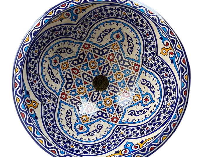 Handmade and hand painted Moroccan ceramic sink/washbasin. Moroccan washbasin handmade.