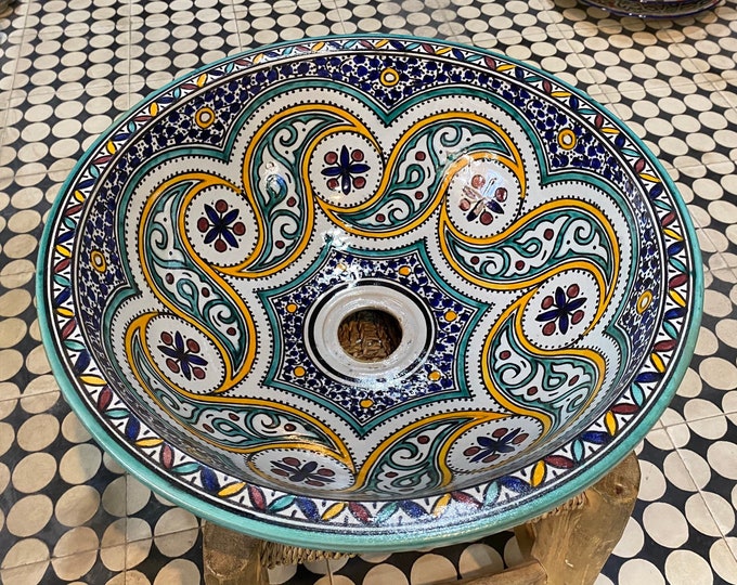 Handmade washbasin/ Moroccan pottery sink/ pottery basin/ ceramic sink.