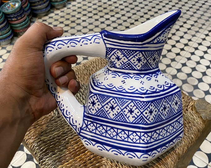 Handmade Moroccan ceramic carafe. Handmade pitcher. Moroccan ceramics pitcher handmade