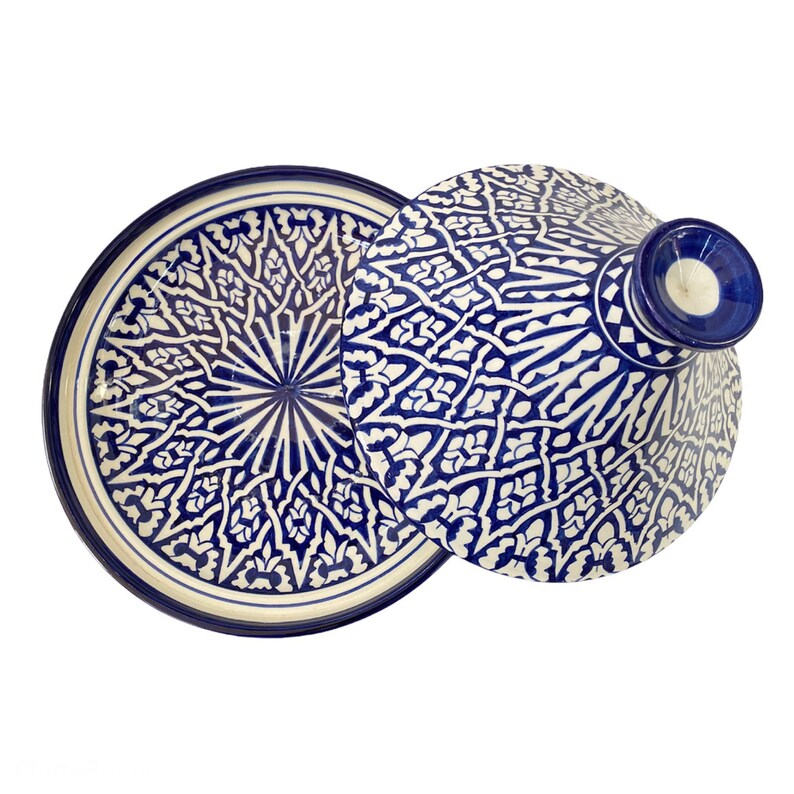 Handmade and hand painted Fes ceramic tagine dish / Moroccan tagine dish / tagine dish for serving only. image 3