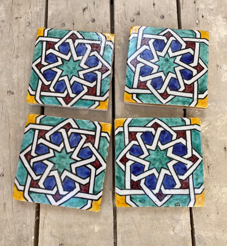 Zellige marocaine, tuiles marocaine fait main et peint à la main, carreaux de décoration 10/10 cm, Moroccan tiles. zdjęcie 2