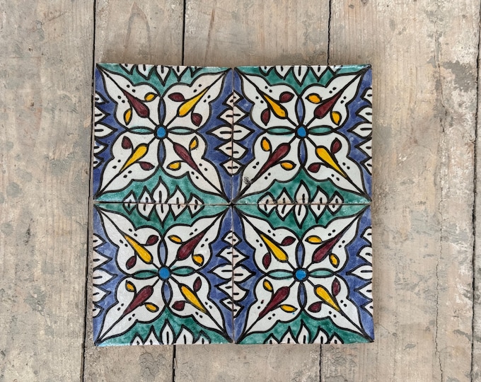 Moroccan Handmade Ceramic Tiles – Hand Painted Zellige Tiles Fired in Wood Oven, Authentic Boho Wall & Floor Tiles, Rustic Mediterranean Dec