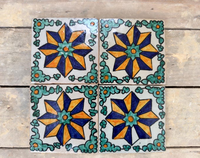 Handmade Moroccan Tiles 10x10 cm – Vintage Pattern, Encaustic Floor & Wall Tile, Mediterranean Style Kitchen or Bathroom Decor