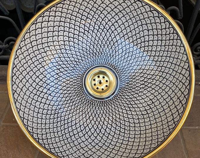 14K gold rim sink/ handmade,hand painted wash basin/sink/authentic handmade sink/ washbasin with real 14K gold rim.