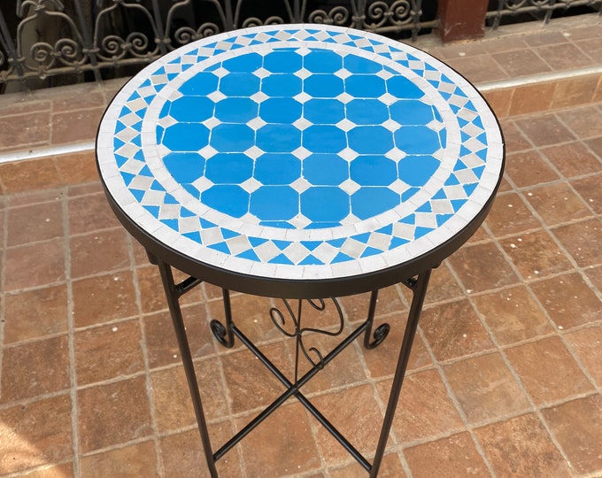 Handmade Moroccan mosaic table / round mosaic table / mosaic dining table.