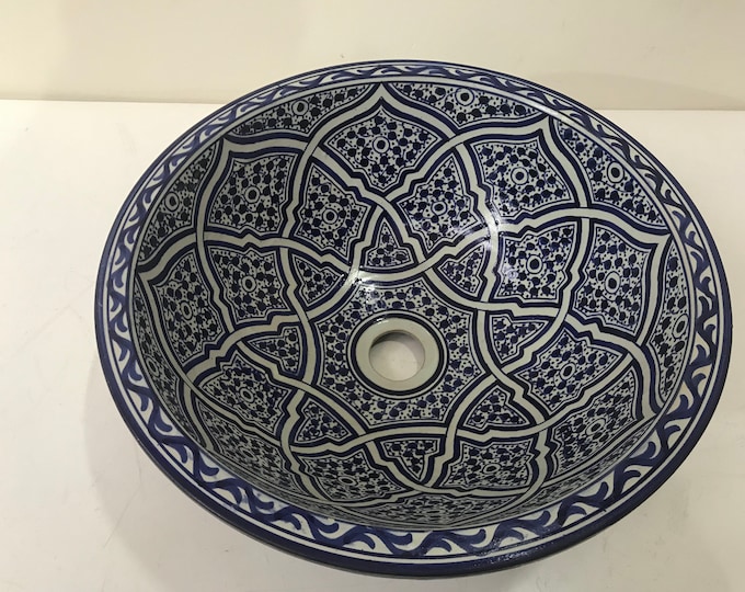 Fez pottery sink. Moroccan ceramic sink. Moroccan ceramic washbasin