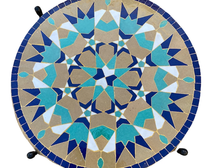 Handmade Moroccan mosaic table / round mosaic table / mosaic dining table.