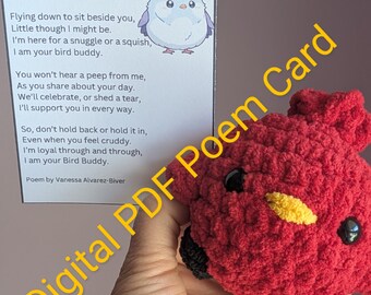 Druckbare PDF Gedicht Karte, Vogel Buddy, für selbstgemachte und gehäkelte Geschenke für Studenten