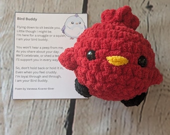 Bird Buddy Crochet Plushie and Poem Card Emotional Support Friend
