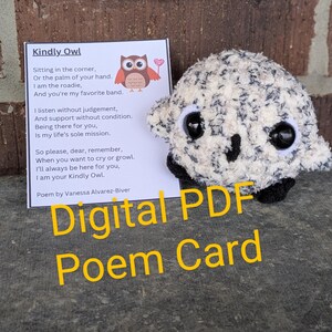 Cartão de poema PDF Kindly Owl para impressão para crochê feito à mão