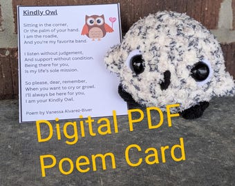 Kindly Owl PDF Gedicht Karte für handgemachte Gehäkelte Studenten Geschenke