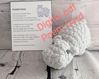 DRUCKBARE Humble Hippo Poem Card PDF für handgemachte häkeln Studenten Geschenke