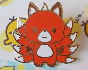 Nine Tail Fox Hard Enamel Pin | Japanese Mythology Inspired Kawaii Fox Hard Enamel Pin by Nine Tails LLC