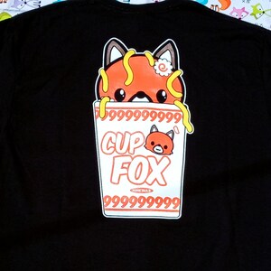 Nine Tails Cup-o-Fox Kitsune Mascot Black T-shirt | Original Nine Tailed Fox Cotton Tshirt by Nine Tails LLC