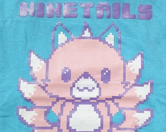 Nine Tails Kawaii Kitsune Mascot Baby Blue T-shirt | Original Nine Tailed Fox Cotton Tshirt by Nine Tails LLC