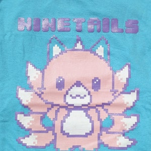 Nine Tails Kawaii Kitsune Mascot Baby Blue T-shirt | Original Nine Tailed Fox Cotton Tshirt by Nine Tails LLC