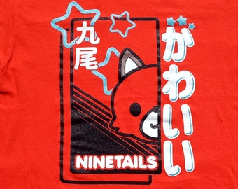 Nine Tails Kitsune Mascot Orange T-shirt | Original Nine Tailed Fox Cotton Tshirt by Nine Tails LLC
