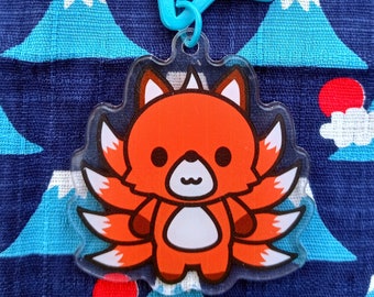 NineTails - "Kitsune" Nine Tailed Fox Bag Charm | Japanese Mythology Inspired Kawaii Fox Epoxy Key Chain by Nine Tails LLC