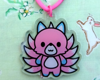 NineTails - Kawaii "Kitsune" Nine Tailed Fox Bag Charm | Japanese Mythology Inspired Kawaii Fox Epoxy Key Chain by Nine Tails LLC