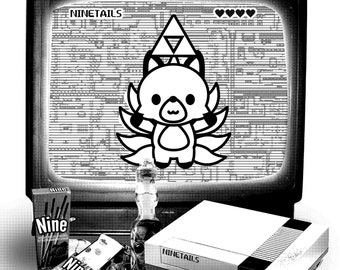 Nine Tails Triforce Kitsune Mascot Gray T-shirt | Original Nine Tailed Fox Cotton Tshirt by Nine Tails LLC