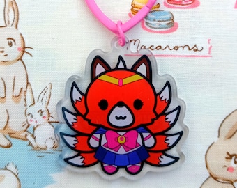 Magical Girl Kitsune Nine Tailed Fox Bag Charm | Japanese Mythology Inspired Kawaii Fox Epoxy Key Chain by Nine Tails LLC