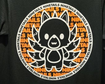 Nine Tails Circle Kitsune Mascot Black T-shirt | Original Nine Tailed Fox Cotton Tshirt by Nine Tails LLC