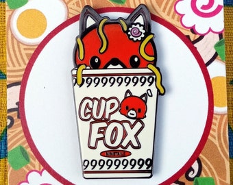 Cup O Fox Kitsune Hard Enamel Pin | Nine Tailed Fox in Cup of Noodles by Nine Tails LLC