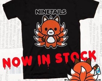 Nine Tails Kitsune Mascot Black T-shirt | Original Nine Tailed Fox Cotton Tshirt by Nine Tails LLC