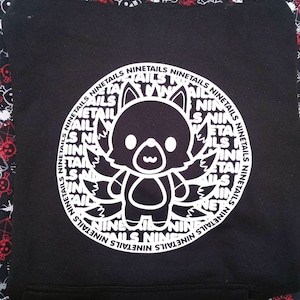 Nine Tails Hoodie Circle Kitsune Mascot Black | Original Nine Tailed Fox Cotton Hoodie by Nine Tails LLC