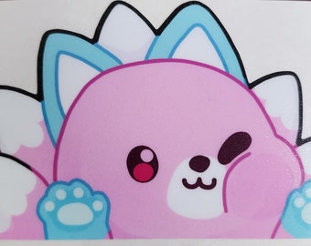 NineTails - "Kawaii Kitsune" Nine Tailed Fox Car Window Peeker Sticker UV Rated