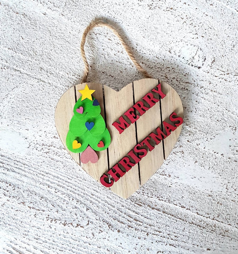 Wooden Heart Merry Christmas Decoration For Wall Or Door With Etsy