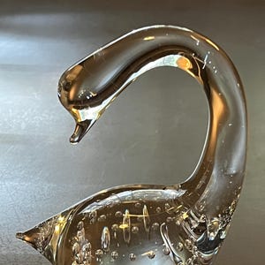Glass Swan Figurine Paper Weight Clear with Bubbles.