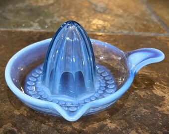 Blue Opalescent Hobnail Juicer Reamer Depression Era  Nickel Plate Glass Co.