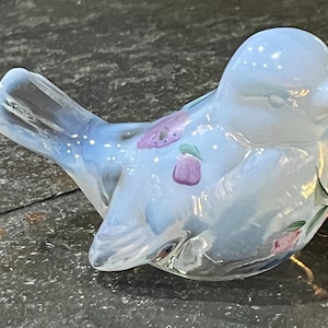 Fenton Clear Opalescent Bird Handpainted Signed Stamped.