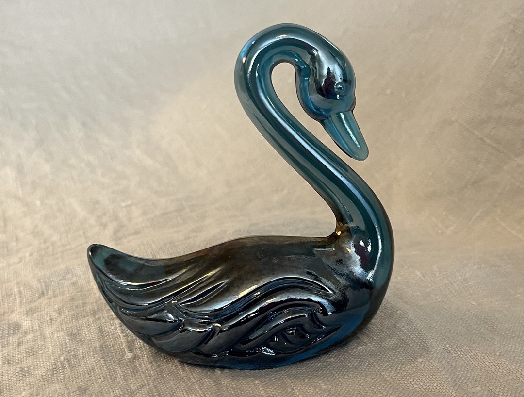 Fenton Blue Carnival Glass Swan Figurine 4 X 4. Etsy