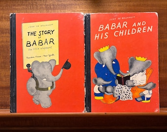 Pair Vintage Babar Books. The Story of Babar 1960.  Babar and His Children 1966.
