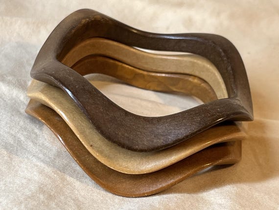 Trio Wood Wave Pattern Bangle Bracelets. - image 2