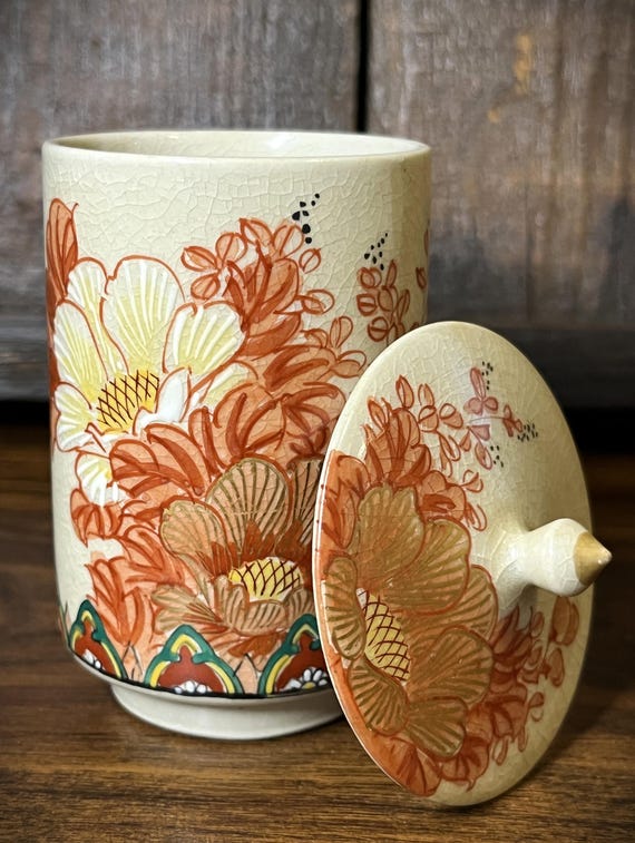 美しい日本の九谷焼の蓋付きティーカップ。 - Etsy 日本