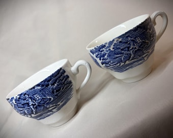 Liberty Blue Ironstone Pair of Tea Cups Paul Revere Staffordshire England.