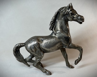 Silver Toned Metal Prancing Horse Figurine.