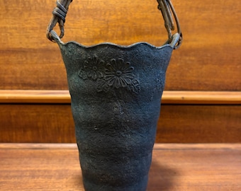 Antique Japanese Cast Iron Flower Vessel.