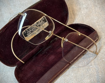Para okularów vintage w kolorze złotym, bez oprawek, z etui, 30 szt.