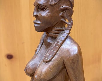 Vintage Wood Carved Sculpture African Tribal Woman 18 1/2 Inches Tall.