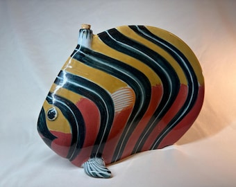 Large Erandi Mexico Stoneware Coral Fish Decanter Flask.