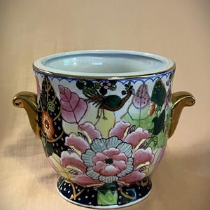 ビンテージの中国輸出タバコ葉柄カシュポット ジャルディニエール プランター。