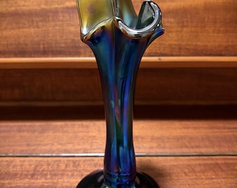 Vintage Jack Pulpit Vase Iridescent Blue Green.