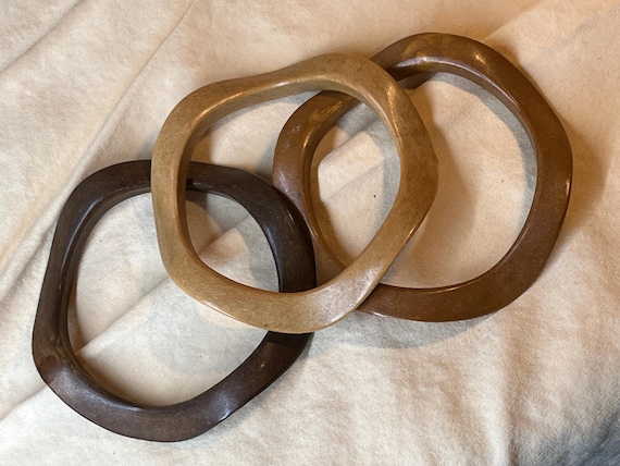 Trio Wood Wave Pattern Bangle Bracelets. - image 5