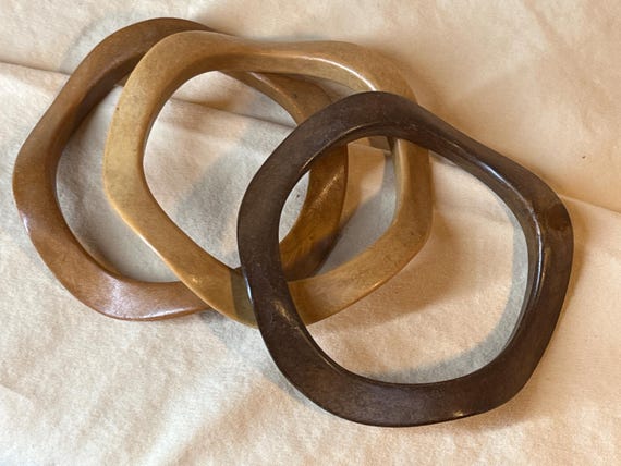 Trio Wood Wave Pattern Bangle Bracelets. - image 3