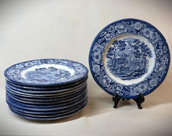 13 Bread & Butter Plates Liberty Blue Transferware Ironstone Monticello Staffordshire England 6".