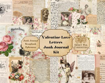 Valentine, Love Letters, Junk Journal Kit, Digital, Download, Printable, Junk Journal, Hearts, Collage, Scrapbook, Ephemera, Paper